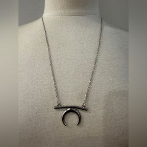 Crescent Moon Silver Pendant Necklace - 28”
